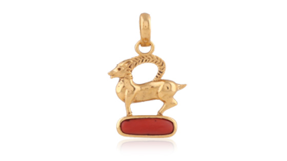 Coral/Moonga Pendant Panchdhatu with Chain