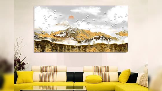 Golden Forest and Mountains Canvas Wall Painting (WP_0226F)