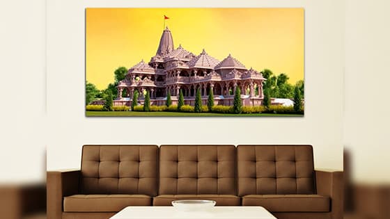 Shree Ram tample Green & Yellow Wall Art (WP_0269F)