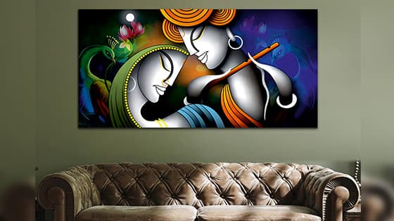 Radha Krishna Blue Canvas Wall Painting (WP_0325N)