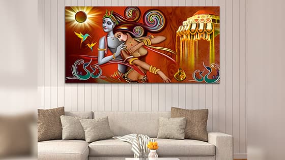 Radha Krishna Multicolor Canvas Wall Painting (WP_0327N)