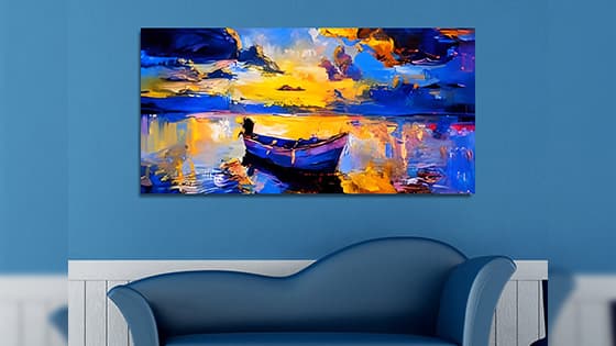 Sky Sunset and Boat on the Water Canvas Art Wall Painting (WP_0208N)